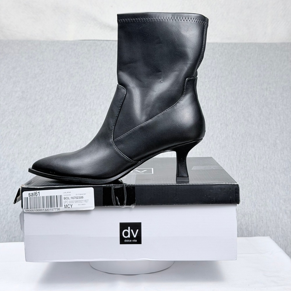 DV Dolce Vita Lalana Black Pointed Toe Kitten Heel Ankle Boots Size 8.5